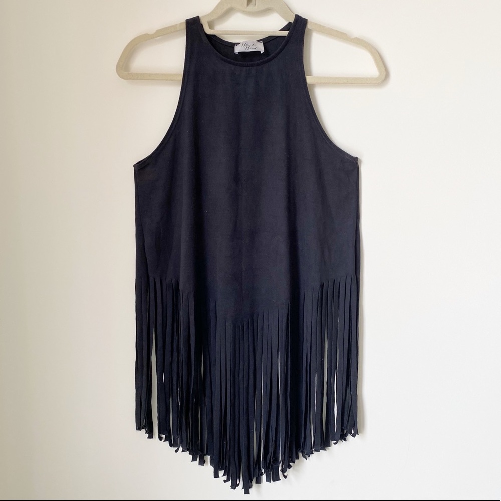 Black Suede Fringe Tank
